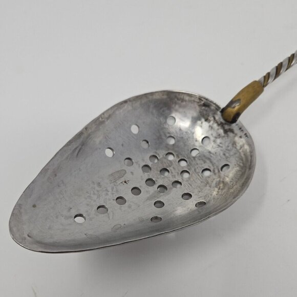 Vintage Hand Hammered Pewter Copper Lucite Slotted Kitchen Cooking Spoon Artisan - Picture 5 of 6